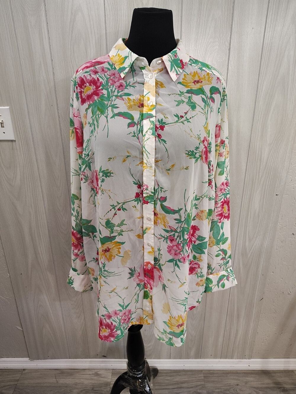 Women's Sheer Floral Long Sleeve Tropical Bohemian Blouse Fairy Plus Size 18W...